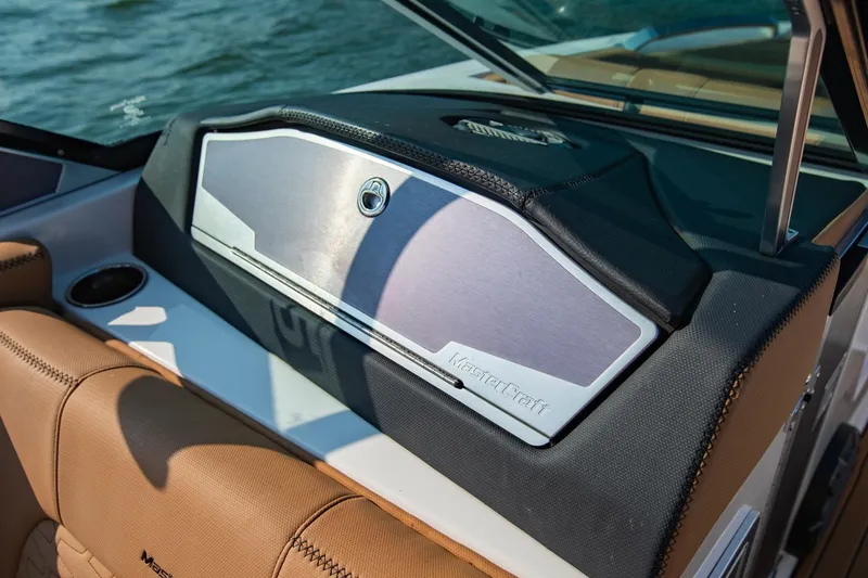 Slide: The Image of 2021 MasterCraft X22 boat interior with sleek dashboard design. - 40