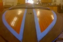 Slide: The Image of 1931 Hacker-Craft 26 Dolphin boat with polished wooden deck. - 148