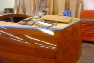 Slide: The Image of Restoration of a 1931 Hacker-Craft 26 Dolphin boat with wooden finish. - 177