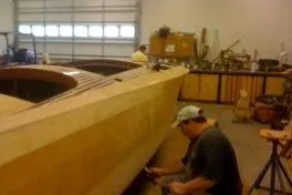 Slide: The Image of Restoration of 1931 Hacker-Craft 26 Dolphin boat in workshop setting. - 38