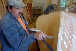 Slide: The Image of Man restoring 1931 Hacker-Craft 26 Dolphin boat in workshop. - 71