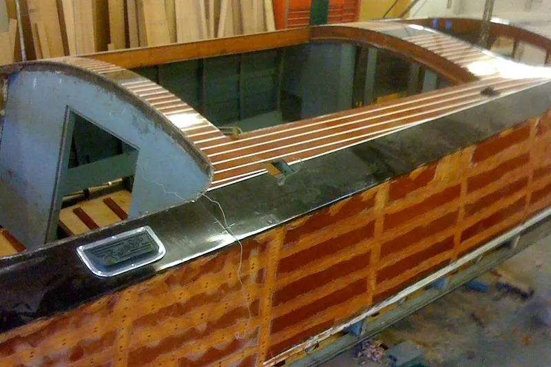 Slide: The Image of Restoration of a 1931 Hacker-Craft 26 Dolphin wooden boat in progress. - 88