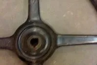 Slide: The Image of Close-up of a vintage 1931 Hacker-Craft 26 Dolphin steering wheel. - 96