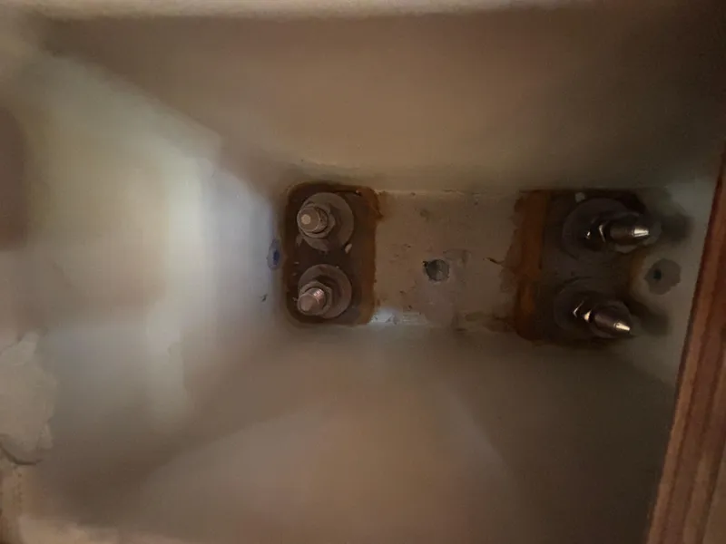 Slide: The Image of Interior view of Bavaria 36 Cruiser 2014, showing bolts and structural components. - 30