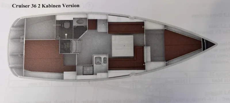 Slide: The Image of Floor plan of a 2014 Bavaria 36 Cruiser, 2-cabin version, showing interior layout. - 36