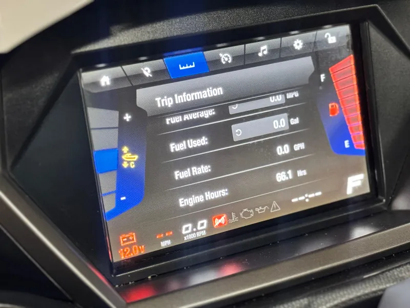 Slide: The Image of Dashboard display of 2022 Yamaha WaveRunner FX SVHO showing trip information and fuel metrics. - 27