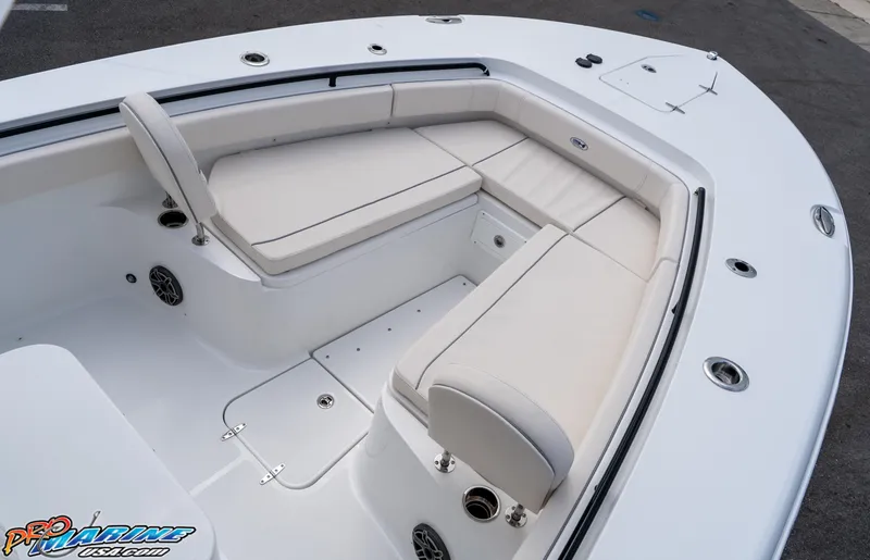 Slide: The Image of 2026 Sea Hunt Gamefish 30 boat interior with cushioned seating and sleek design. - 15