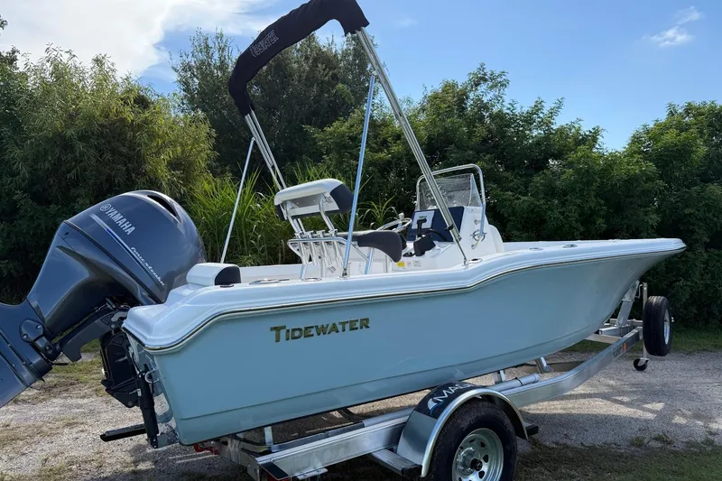 Slide: The Image of 2026 Tidewater 180 CC Adventure boat on trailer with Yamaha outboard motor. - 5