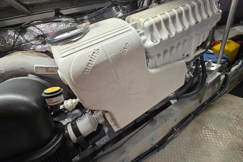 Slide: The Image of Cummins Marine engine in 1988 Topaz 44 Flybridge boat, detailed view. - 28