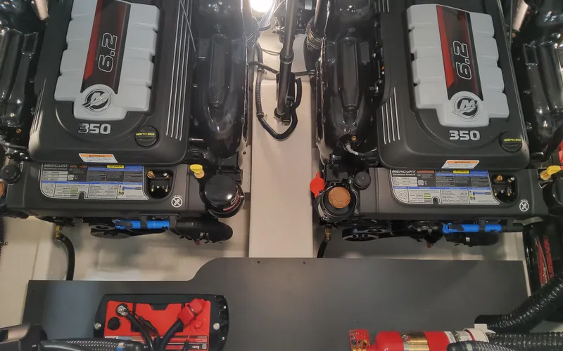 Slide: The Image of Twin Mercury 6.2L 350 engines in a 2026 Formula 290 Bowrider boat. - 9