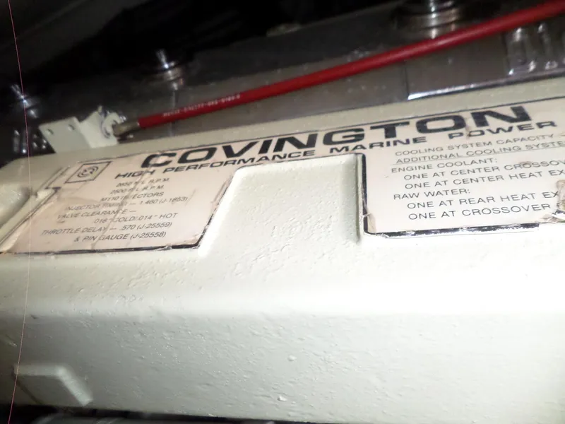 Slide: The Image of Covington marine engine label on 1987 Hatteras 42 Convertible boat. - 48