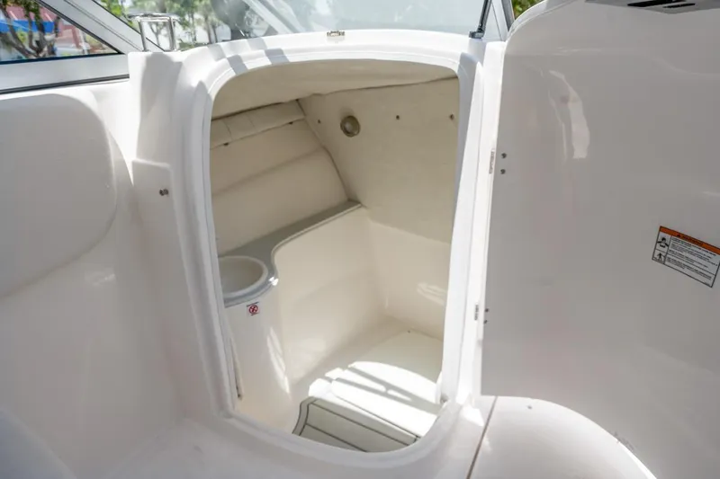 Slide: The Image of 2025 Sea Fox 228 Traveler boat interior cabin with open door. - 12