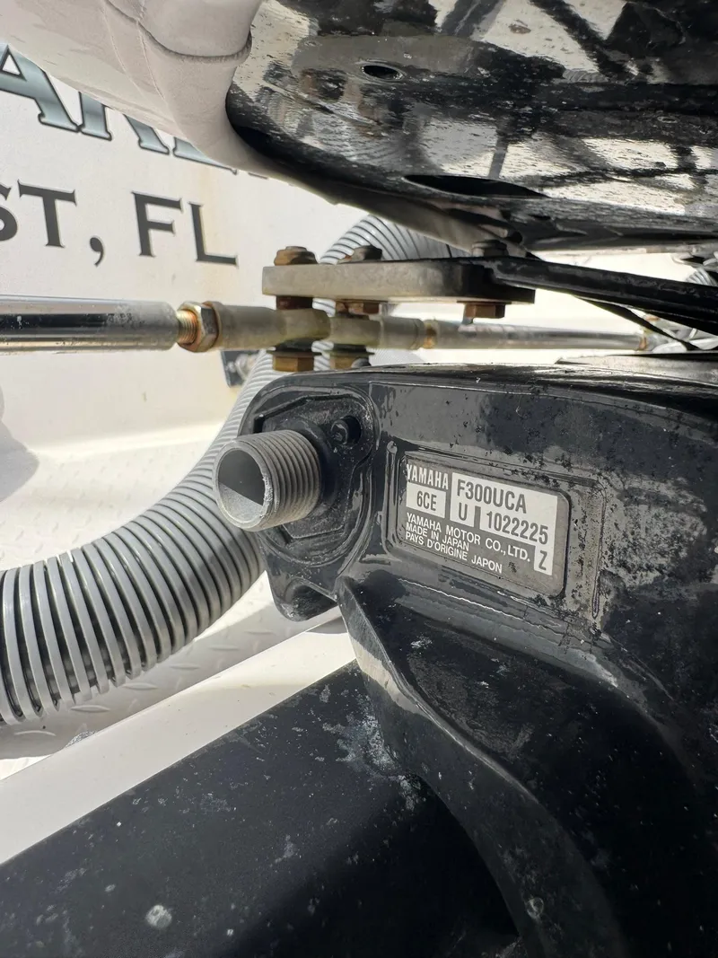 Slide: The Image of Close-up of Yamaha F300UCA engine on 2016 Everglades 355 Tournament boat. - 30
