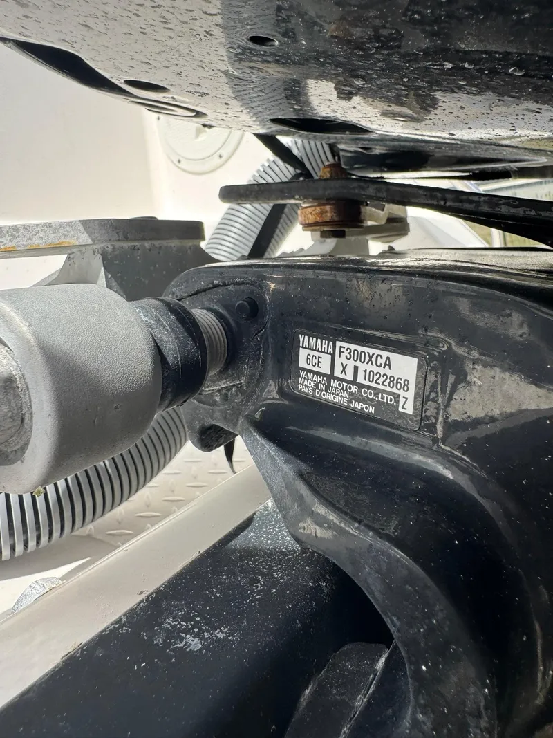 Slide: The Image of Close-up of Yamaha F300XCA engine on 2016 Everglades 355 Tournament boat. - 31