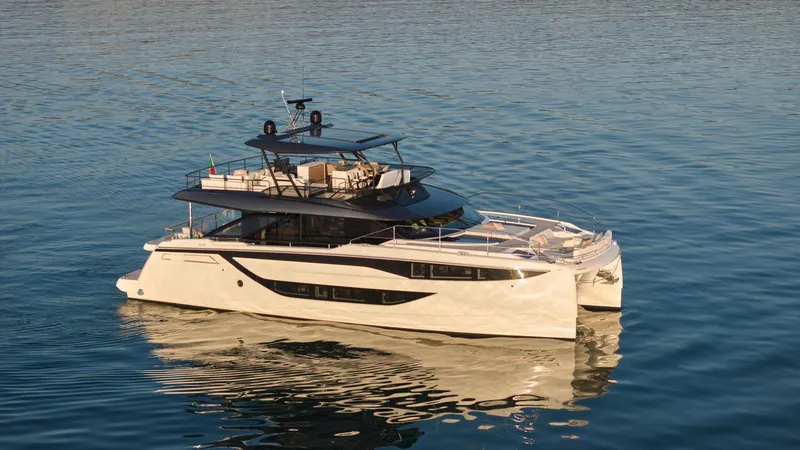 The Image of Luxury Prestige M8 yacht on calm water, 2026 model. - 0