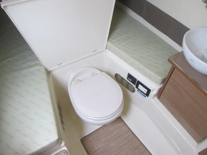 Slide: The Image of 2019 Chris-Craft Catalina 30 boat interior with toilet and sink. - 37