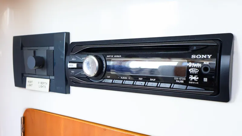 Slide: The Image of Sony CDX-GT340 stereo system in a 2004 True North 38 boat interior. - 14