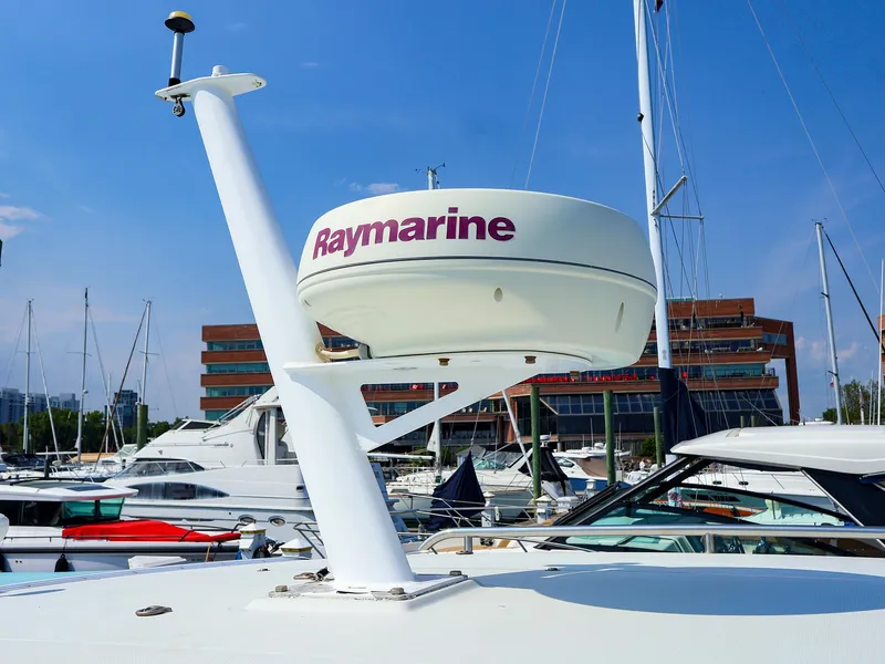 Slide: The Image of Radar system on a 2004 True North 38 boat, docked in a marina. - 27