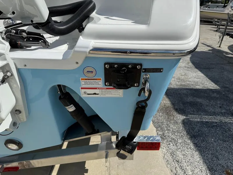 Slide: The Image of 2026 Sea Pro 262 Offshore boat stern with safety features and hardware. - 8