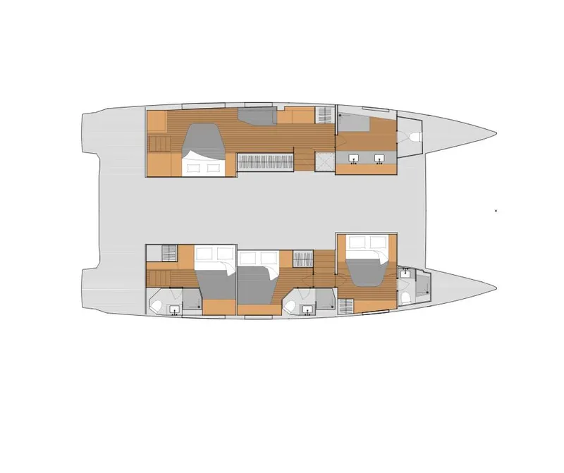 Slide: The Image of Floor plan of 2026 Fountaine Pajot Aura 51 catamaran, showcasing cabin and layout design. - 16