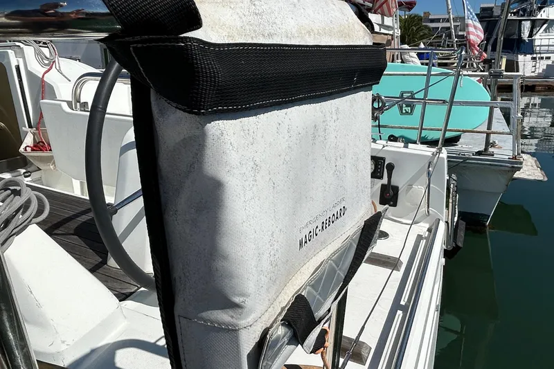 Slide: The Image of Beneteau Oceanis 30.1 sailboat, 2021 model, featuring an emergency ladder on deck. - 13