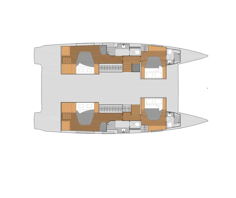 Slide: The Image of Floor plan of 2026 Fountaine Pajot Aura 51 catamaran, showcasing cabin and layout design. - 17