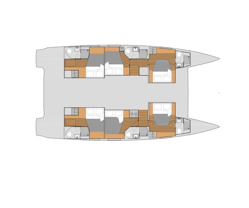 Slide: The Image of Floor plan of 2026 Fountaine Pajot Aura 51 catamaran, showcasing cabin layout and design. - 15