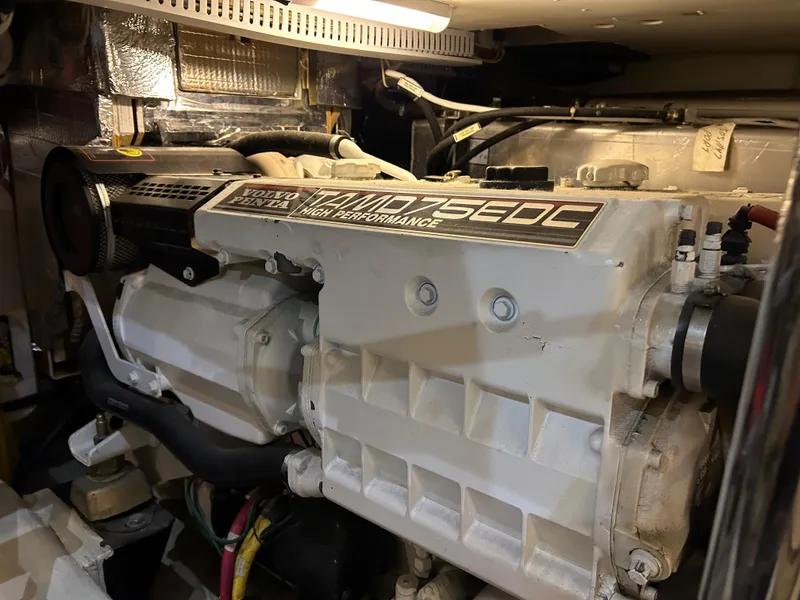 Slide: The Image of Engine compartment of a 2003 Carver 466 Motor Yacht with visible serial number and wiring. - 33