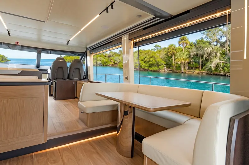 Slide: The Image of Luxurious interior of 2026 Absolute 60 Fly yacht with scenic water view. - 20