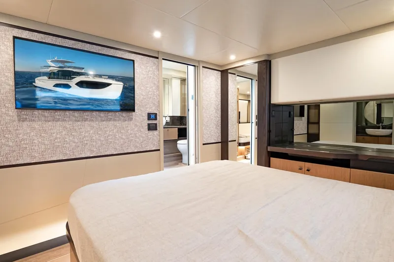 Slide: The Image of Luxurious interior of 2026 Absolute 60 Fly yacht with modern amenities and elegant design. - 35