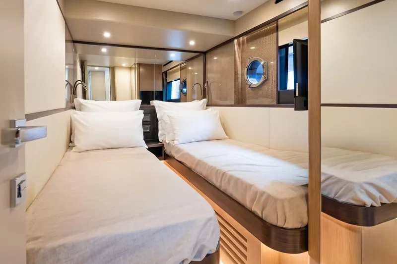 Slide: The Image of Luxurious twin cabin interior of 2026 Absolute 60 Fly yacht with modern design. - 49