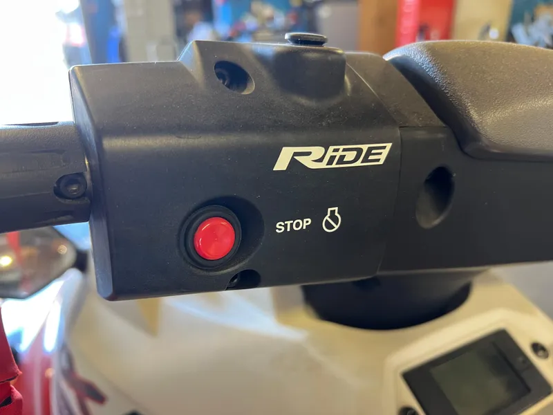 Slide: The Image of Close-up of 2019 Yamaha WaveRunner EX Deluxe handlebar with stop button and RiDE control. - 3