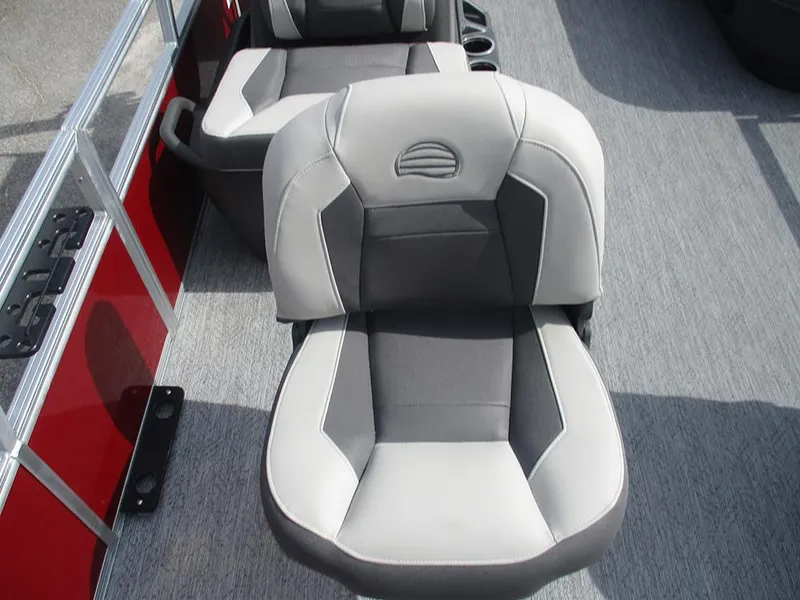 Slide: The Image of 2026 Sun Tracker Bass Buggy 16 XL Select boat seat, gray and black upholstery. - 22