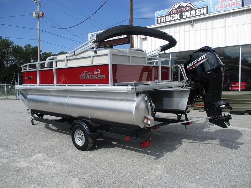 Slide: The Image of 2026 Sun Tracker Bass Buggy 16 XL Select pontoon boat with Mercury outboard motor. - 3