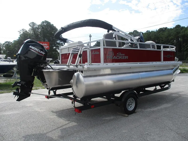Slide: The Image of 2026 Sun Tracker Bass Buggy 16 XL Select pontoon boat with Mercury outboard motor. - 8