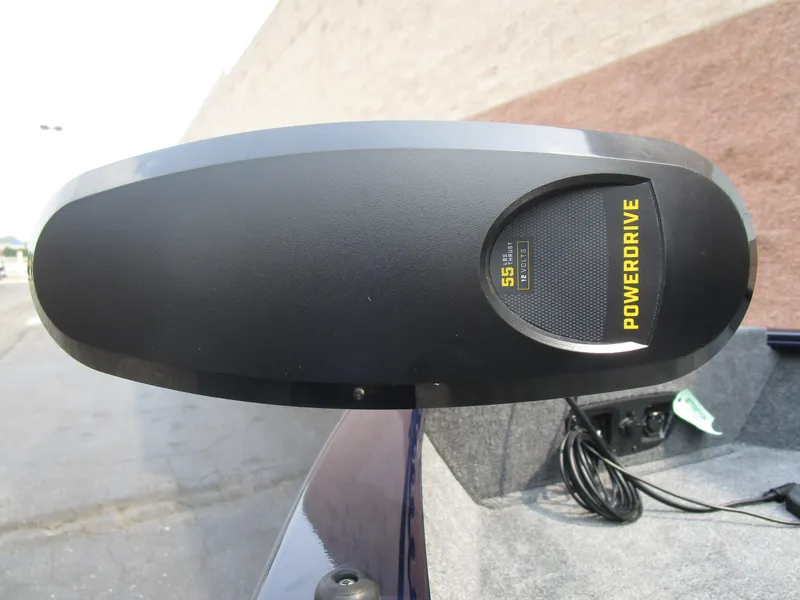 Slide: The Image of PowerDrive motor on 2026 Tracker Pro Guide V175 CB boat, close-up view. - 7