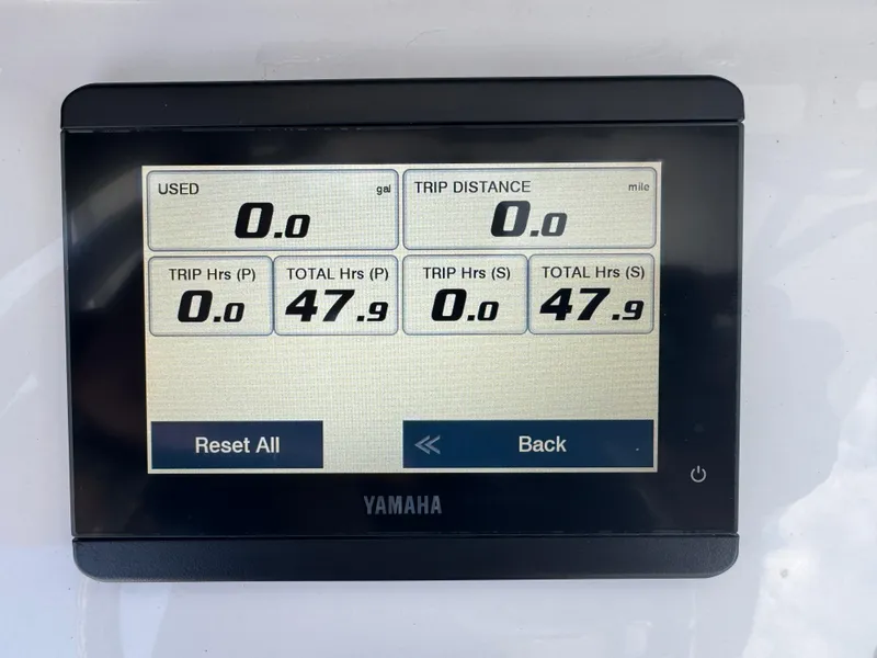 Slide: The Image of Yamaha display showing trip data on 2024 Sea Hunt Gamefish 27 Forward Seating boat. - 24