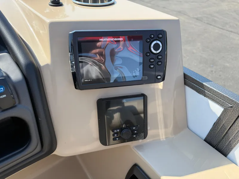 Slide: The Image of Control panel of 2026 Bentley Pontoons Legacy 223 Navigator with Humminbird Helix 5 display. - 30