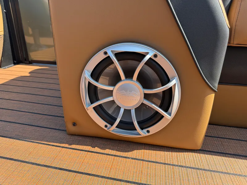 Slide: The Image of Speaker on 2026 Bentley Pontoons Elite 253 QSB boat, featuring sleek design and premium materials. - 18