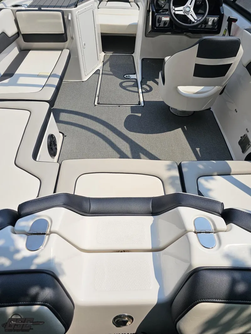 Slide: The Image of 2019 Yamaha Boats AR195 interior with seating and steering wheel, showcasing modern design. - 41