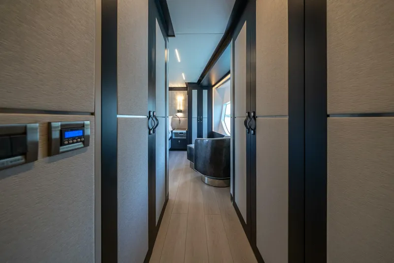 Slide: The Image of Luxurious interior hallway of 2020 Hargrave C92 yacht with modern design elements. - 23