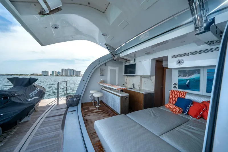 Slide: The Image of Luxurious 2020 Hargrave C92 yacht interior with modern kitchen and scenic ocean view. - 7