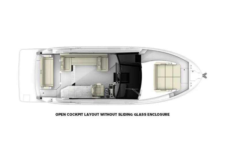 Slide: The Image of Manufacturer Provided Image: Top view of 2022 Regal 36 Grande Coupe open cockpit layout without sliding glass enclosure. - 65
