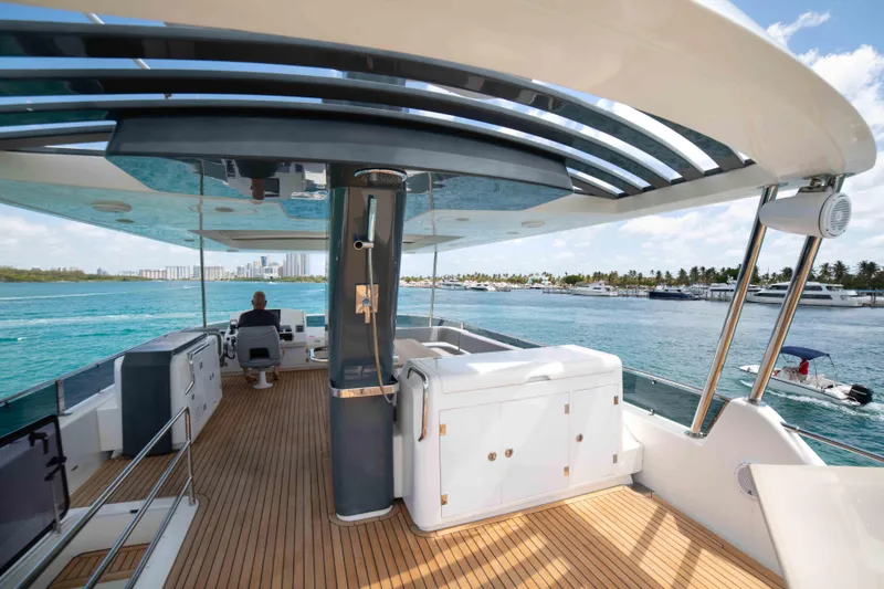 Slide: The Image of 2018 Sirena 64 yacht with spacious deck and ocean view. - 24