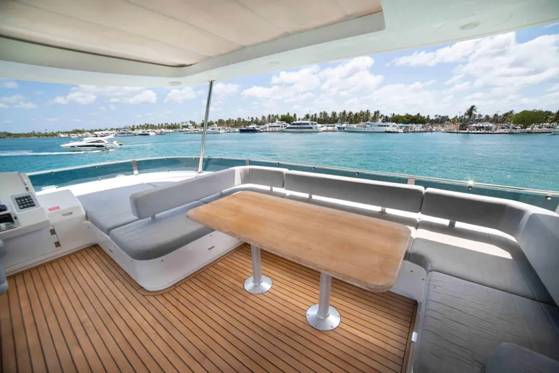 Slide: The Image of Spacious deck of 2018 Sirena 64 yacht with ocean view and comfortable seating. - 27