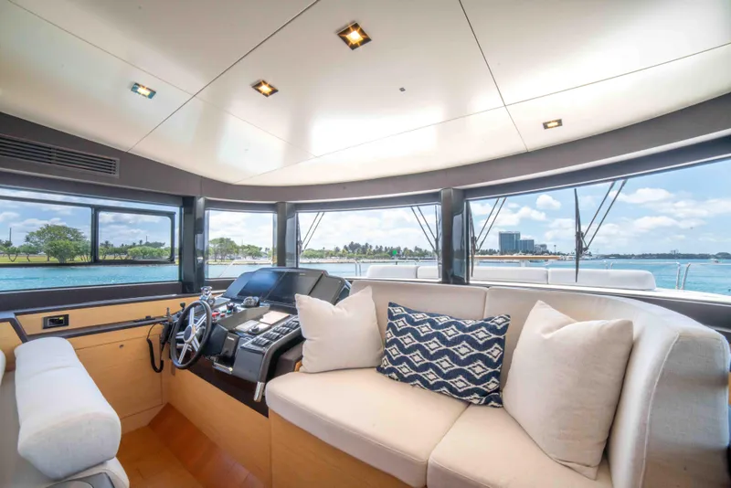 Slide: The Image of Luxurious interior of 2018 Sirena 64 yacht with panoramic windows and plush seating. - 39