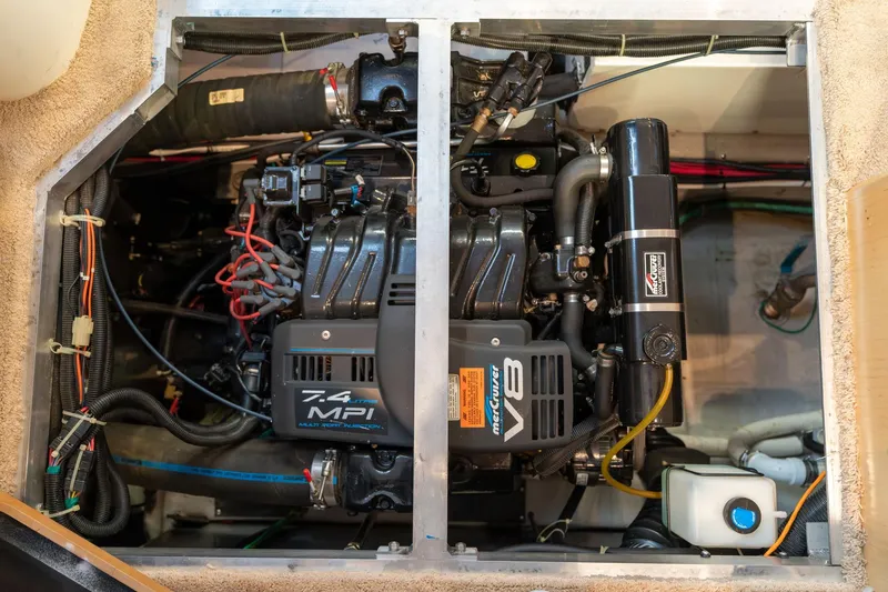 Slide: The Image of Engine compartment of a 1998 Carver 355 Aft Cabin with 7.4 MPI V8 engine. - 46