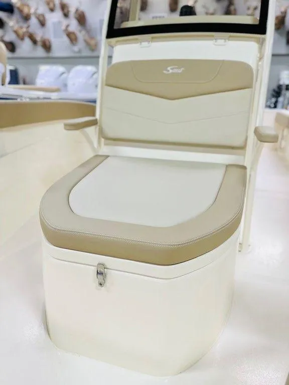 Slide: The Image of 2026 Scout 215 XSF boat seat with beige and white upholstery. - 4