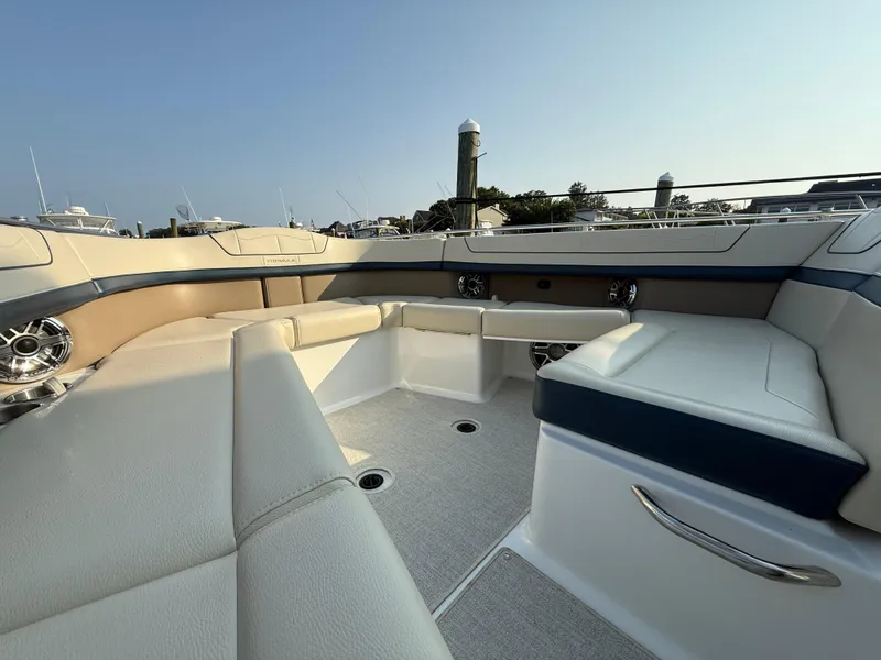 Slide: The Image of 2024 Formula 350 Crossover Bowrider interior with luxurious seating and modern design. - 24