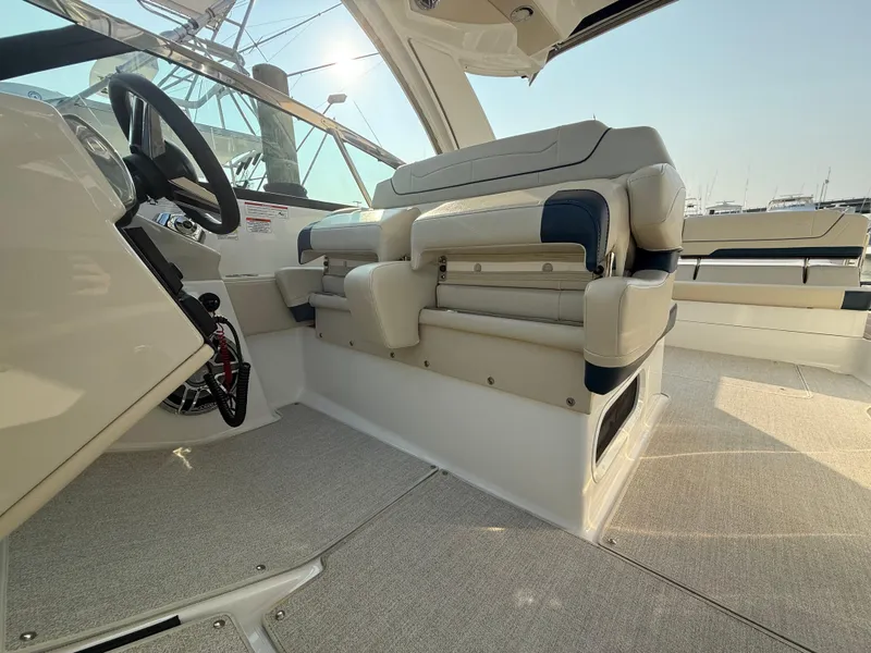 Slide: The Image of 2024 Formula 350 Crossover Bowrider interior with luxurious seating and modern helm design. - 28